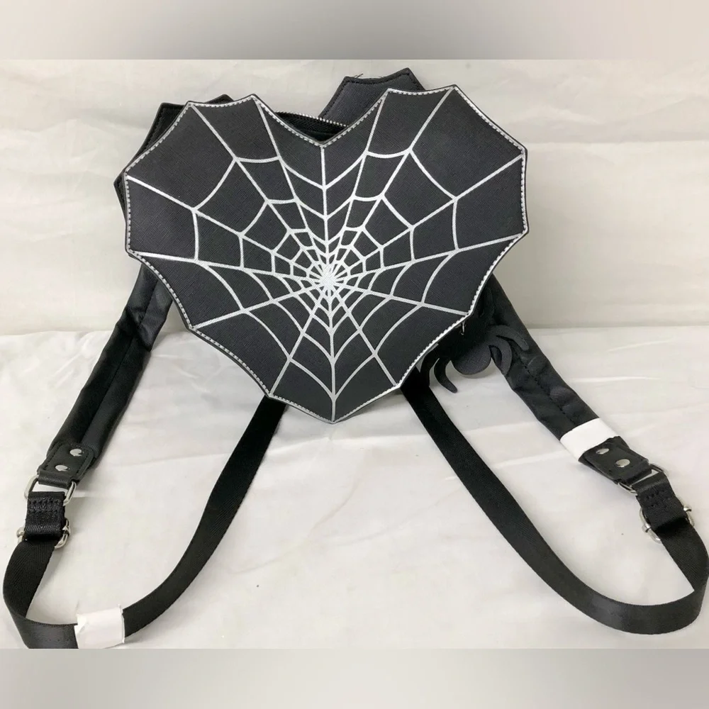 NEW MAD Engine Halloween Spiderweb Heart Backpack Bag Purse Goth Spooky Novelty